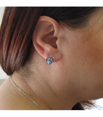 E000782T Handmade Sterling Silver Floral Earrings With Turquoise Solid Hallmarked 925